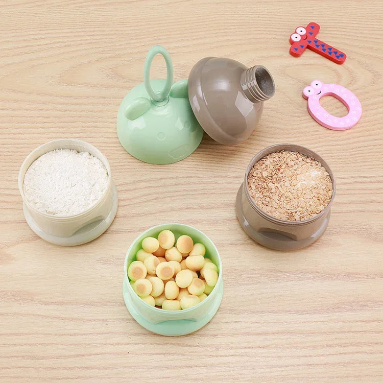 3 Layer Frog Style Portable Baby Food Storage Box Cartoon Milk Powder Box, Blue, Green, Purple