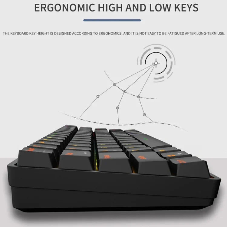 LEAVEN K28 61 Keys Gaming Office Computer RGB Wireless Bluetooth + Wired Dual Mode Mechanical Keyboard, Cabel Length:1.5m, Green Axis (White), Green Axis (Blue), Green Axis (Pink), Red Axis (White), Red Axis (Blue), Red Axis (Pink), Tea Axis (White)   ...