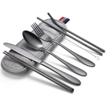 7 in 1 Cutlery Spoon Chopsticks And Straw Set Stainless Steel Portable Cutlery Set, Silver + Light Bag, Gold+ Light Bag, Rose+ Light Bag, Symphony + Light Bag, Black+ Light Bag, Silver + Deep Bag, Gold  + Deep Bag, Rose  + Deep Bag, Symphony + Deep Bag...