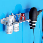 Space Aluminum Golden Hair Dryer Rack, With Barrel (Silver), With Barrel (Gold), With Double Barrel, With Toothbrush Holder