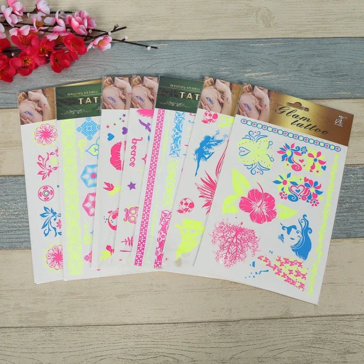 10 PCS Fluorescent Flower Arm Tattoo Sticker Face Sticker Waterproof Feather Tattoo Arm Tattoo Sticker, DKCS010, DKCS017, DKCS019, DKCS022, DKCS025, DKCS028, DKCS032, DKCS033, DKCS034, DKCS036, DKCS037, DKCS042