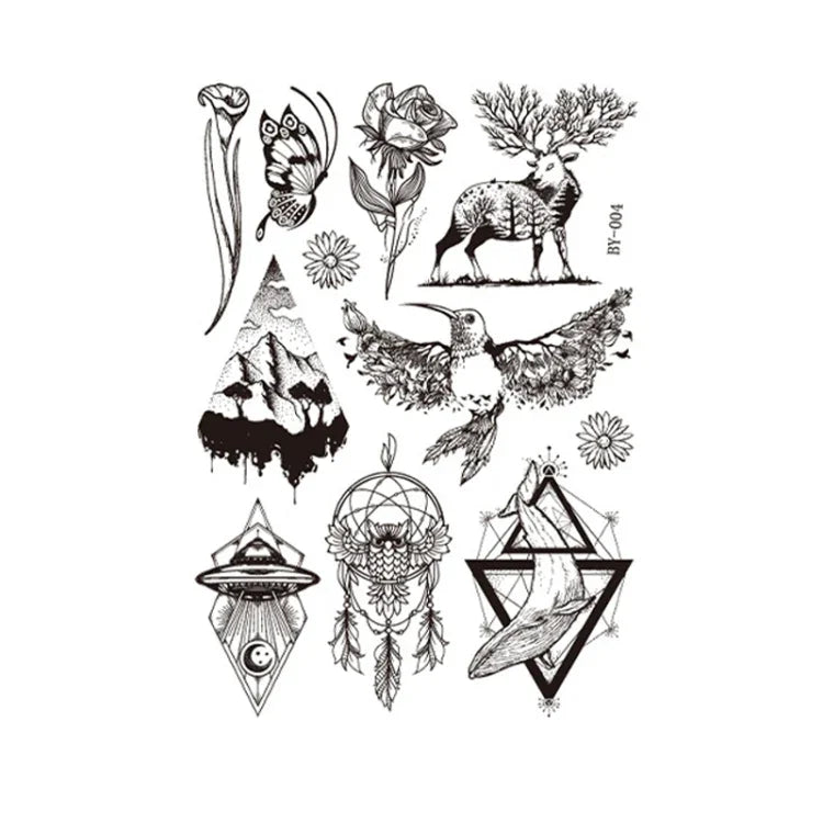 10 PCS Dark Fluorescent Color Changing Animal Luminous Flower Arm Waterproof Adult Tattoo Stickers, BY-001, BY-002, BY-003, BY-004, BY-005, BY-006, BY-007, BY-008