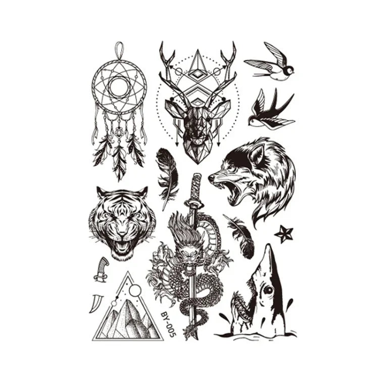 10 PCS Dark Fluorescent Color Changing Animal Luminous Flower Arm Waterproof Adult Tattoo Stickers, BY-001, BY-002, BY-003, BY-004, BY-005, BY-006, BY-007, BY-008