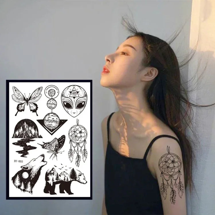 10 PCS Dark Fluorescent Color Changing Animal Luminous Flower Arm Waterproof Adult Tattoo Stickers, BY-001, BY-002, BY-003, BY-004, BY-005, BY-006, BY-007, BY-008