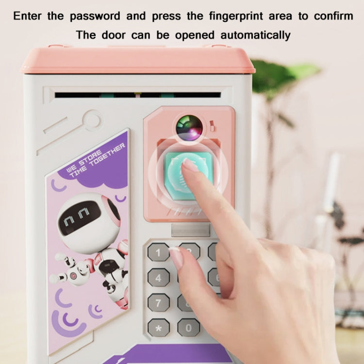 Children Cartoon Simulation Human Face Fingerprint Music Chinese British Switch Piggy Bank, Specification：, Battery (Blue), Battery (Pink)
