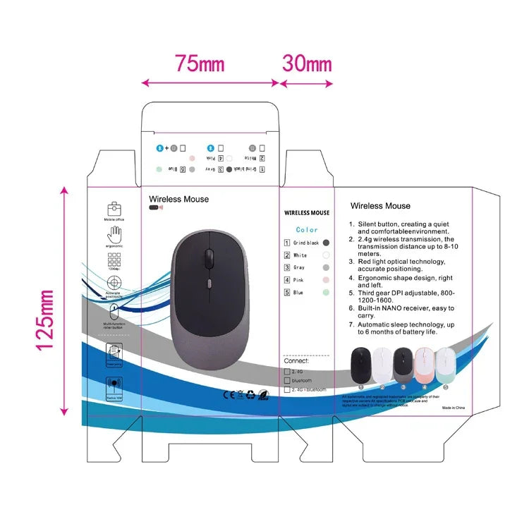 M030 4 Keys 1600DPI Laptop Office Mute Mouse, Style:, Wireless (Ink Green), Wireless (Blue), Wireless (Pink), Wireless (Gray), Wireless (White), Wireless (Black), Double Mode (Ink Green), Dual Mode (Pink), Double Mode (Gray), Double Mode (White)       ...