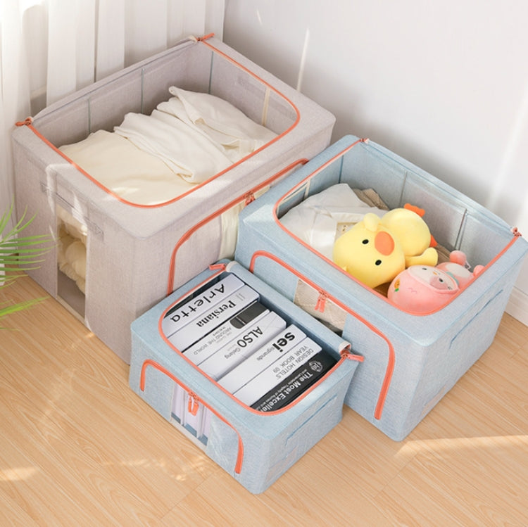 Fabric Steel Frame Quilt Clothing Storage Box Cotton Linen Storage Bag with Window, 22L 39x29x20cm, 100L 60x42x40cm, 66L 50x40x33cm, 24L 40x30x20cm