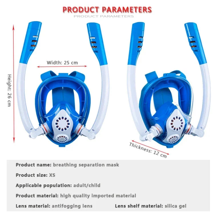 Kids Double Tube Full Dry Silicone Diving  Snorkeling Mask Swimming Glasses, XS