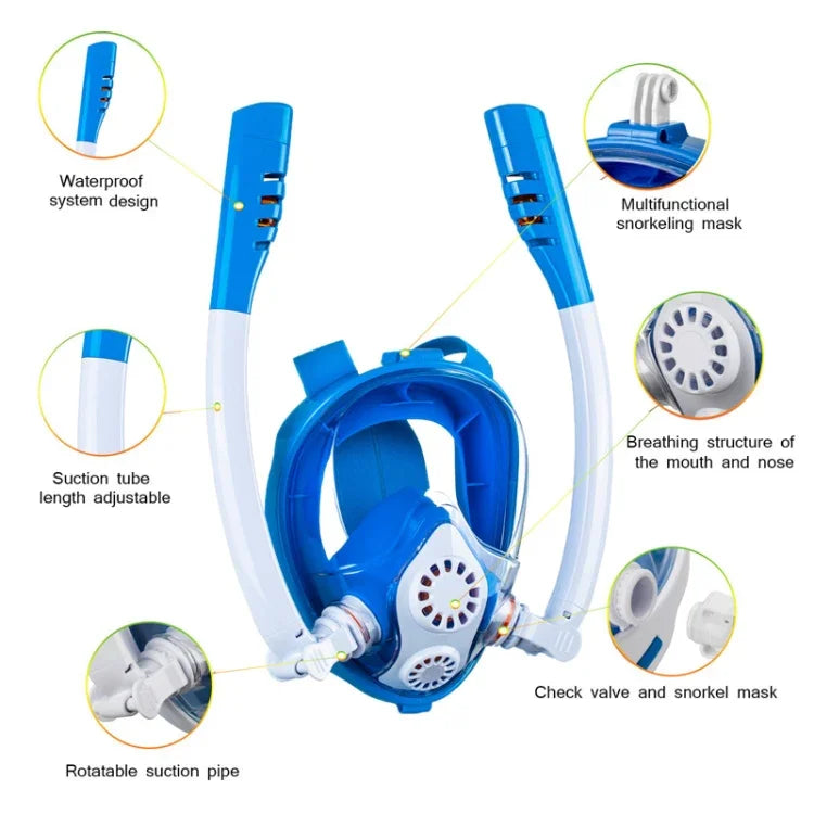 Kids Double Tube Full Dry Silicone Diving  Snorkeling Mask Swimming Glasses, XS