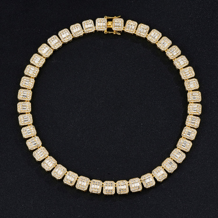 NL075H Street Hip Hop Square Rock Candy Necklace Bracelet, Size:, 18cm (Gold), 18cm (Silver), 45cm (Gold), 45cm (Silver)