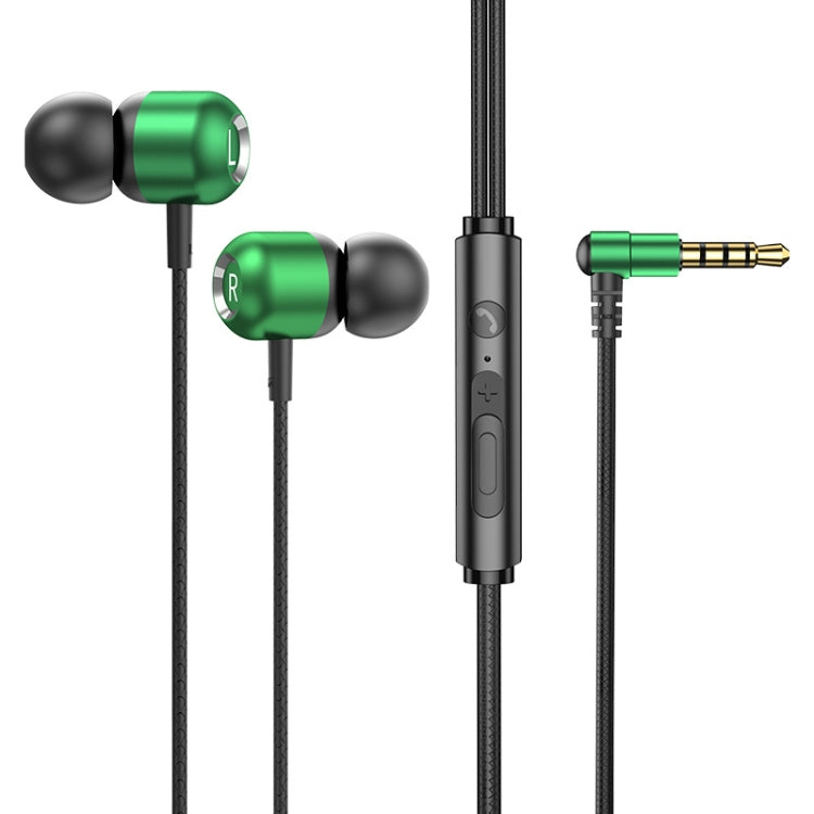 2 PCS TS6000 3.5mm Metal Elbow In-Ear Wired Control Earphone with Mic, White, Red, Green, Black