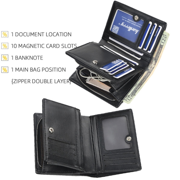 Baellerry D3216 Men Short Vertical Multi-Card Snap Coin Purse, Khaki, Black, Brown