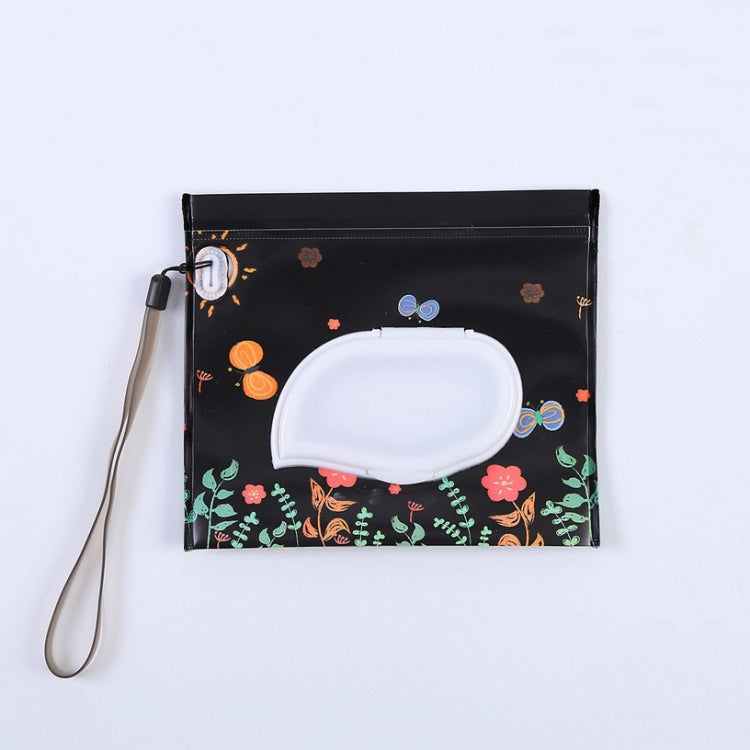 Baby EVA Wet Wipes Bag Flip Removable Paper Towel Cosmetic Cotton Bag, Black Stars, Yellow Butterfly, Kitten, Black Butterfly, Flowers