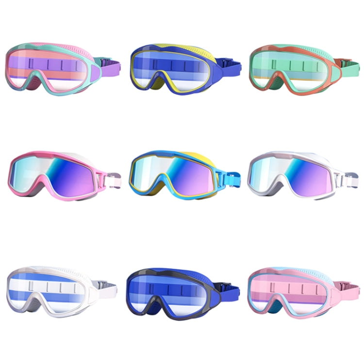 Anti-fog Children Swimming Goggles Comfortable Large Frame Diving Glasses, Macaron, Pumpkin Orange, Milk White, Ice Lake Blue, Pink Blue