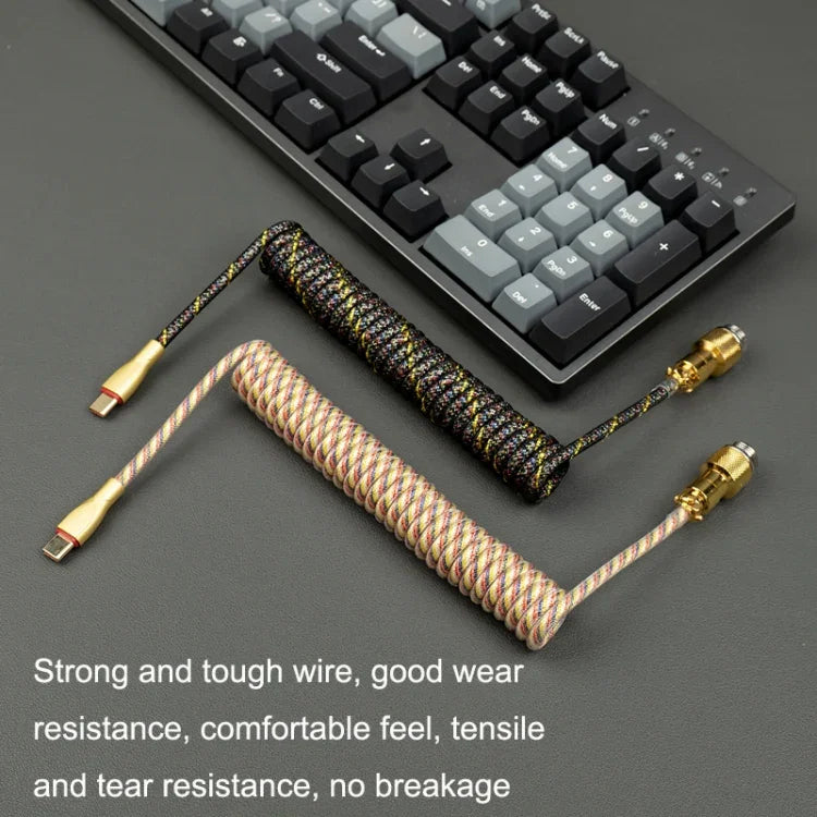 Mechanical Keyboard Spring Cable Gold-plated Aerial Plug, Yellow, Black