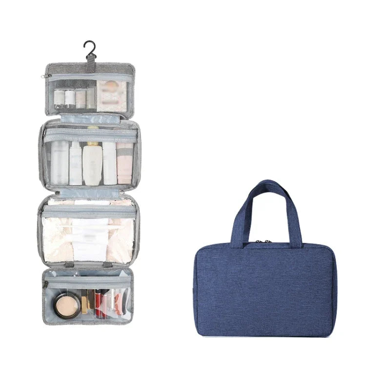 13552A Travel Waterproof Foldable Toiletry Bag Cosmetic Bag with Hook, Grey, Pink, Navy Blue