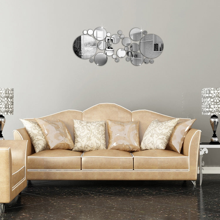JM004 26PCS Bedroom Geometric Round Stereo Acrylic Mirror Wall Sticker, Silver, Gold