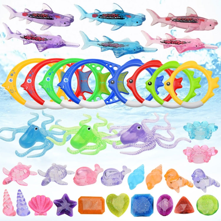 Diving Swimming Pool Toys Children Summer Water Toys, 4PCS Torpedo, 3PCS Octopus, 4PCS Hard Ring, 4PCS Soft Ring, 3PCS Small Seaweed, 3PCS Big Seaweed, 8PCS Small Stones (large), 8PCS Big Stones (small), 4PCS Sea Horses, 4PCS Sharks, 3PCS Fish Bones   ...