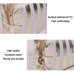 Multifunctional Striped PU Waterproof Cosmetic Toiletry Bag, Blue, Black, Pink, Rose Red, Gold, Silver