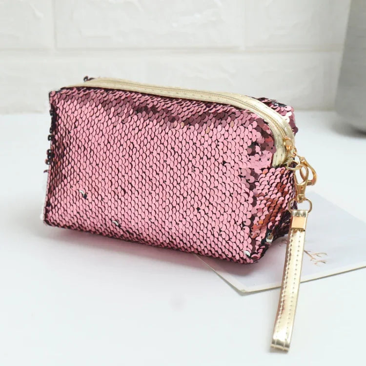 Travel Portable Sequined Anise Cosmetics Tote Storage Bag, Red, Black, Pink, Rose Red, Royal Blue, Gold, Rose Gold