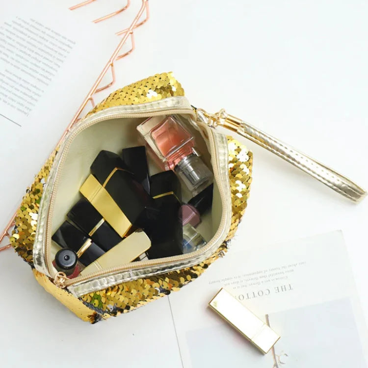 Travel Portable Sequined Anise Cosmetics Tote Storage Bag, Red, Black, Pink, Rose Red, Royal Blue, Gold, Rose Gold