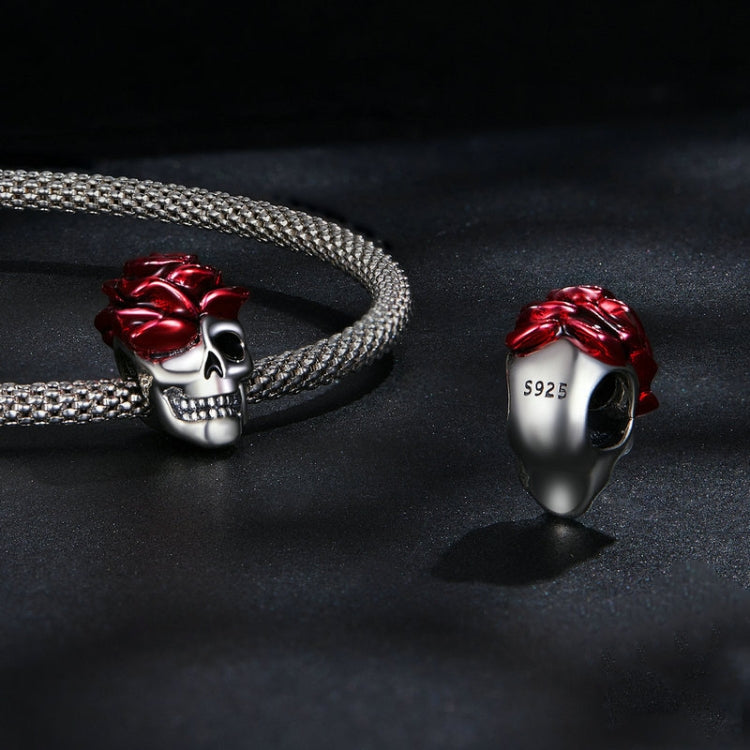 SCC2403 Halloween Rose Skull Skeleton Pearl 925 Silver Bracelet Accessories, SCC2403