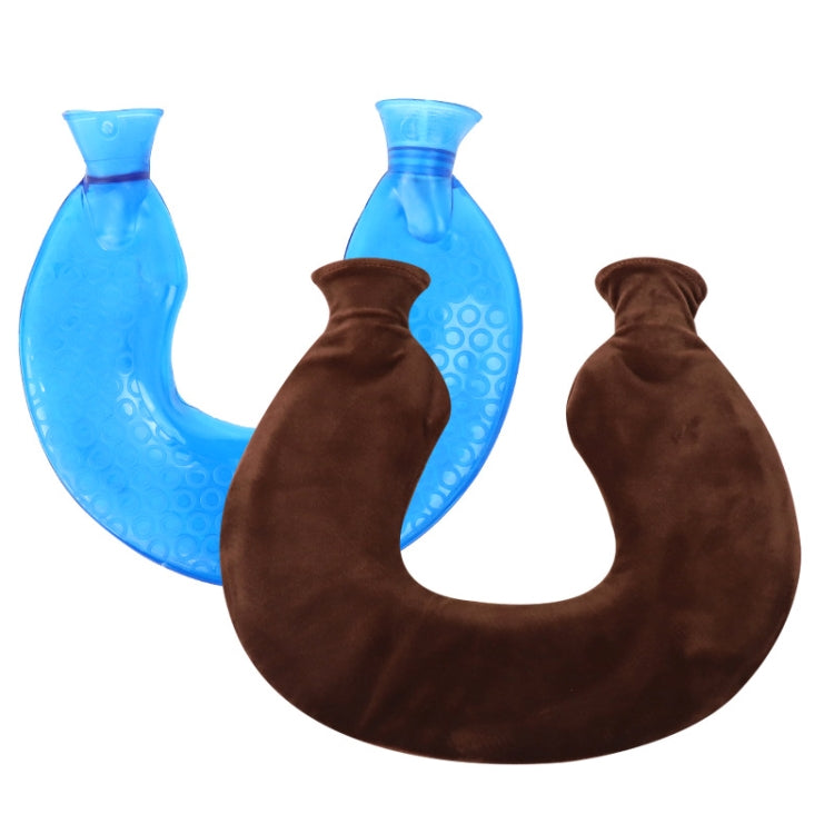 U-shaped PVC Hot Compress Shoulder And Neck Explosion-proof Water Injection Hot Water Bag, Blue + Gray Crystal, Blue + Navy Crystal, Blue + Green Snowflake Knitted, Blue + Gray Knitted, Blue + Cyan Knitted, Blue Light Cyan Knitted