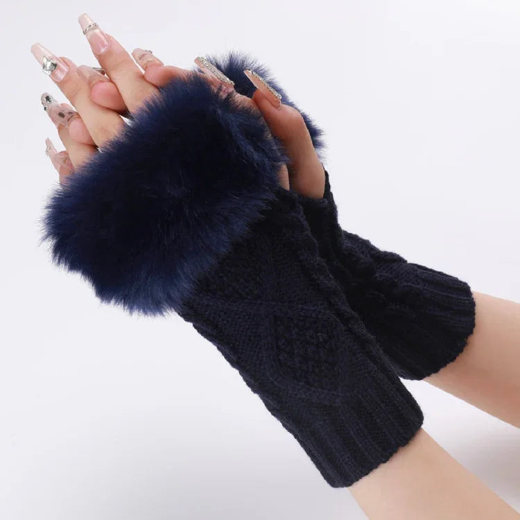 Ladies Short Type Furry Gloves Diamond Knit Warm Fingerless Arm Sleeves, Beige, Dark Gray, Light Grey, White, Black, Wine Red, Tibetan, Coffee, Khaki