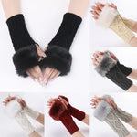 Ladies Short Type Furry Gloves Diamond Knit Warm Fingerless Arm Sleeves, Beige, Dark Gray, Light Grey, White, Black, Wine Red, Tibetan, Coffee, Khaki
