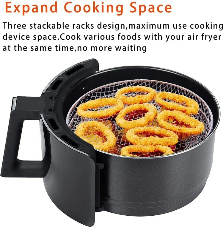 Air Fryer Accessories 8-inch Three Layer Round Grill Steam Rack, Round