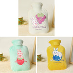 Cartoon Velvet Cover Thickened Explosion-Proof PVC Water-Filled Hot Water Bag, 500ML Milky White, 1000ML Milky White, 2000ML Milky White, 500ML Light Green, 1000ML Light Green, 2000ML Light Green, 500ML Yellow, 1000ML Yellow, 2000ML Yellow