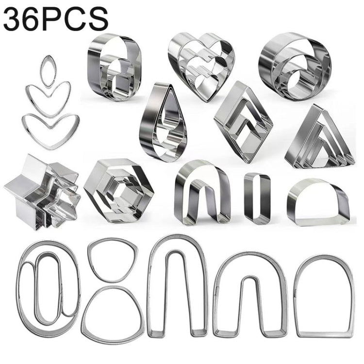 36 In 1  Stainless Steel Polymer Clay Earring Cutters Baking Mould, 36 In 1
