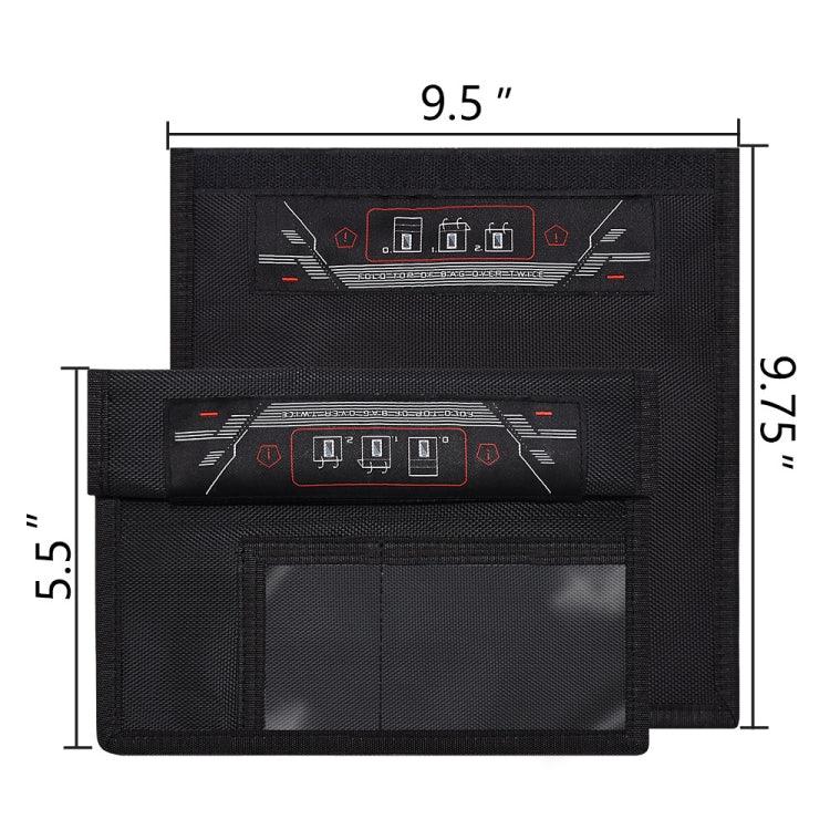 RFID privacy protection bag dimensions 9.5 x 9.75 inches, featuring black fabric and signal shielding design.