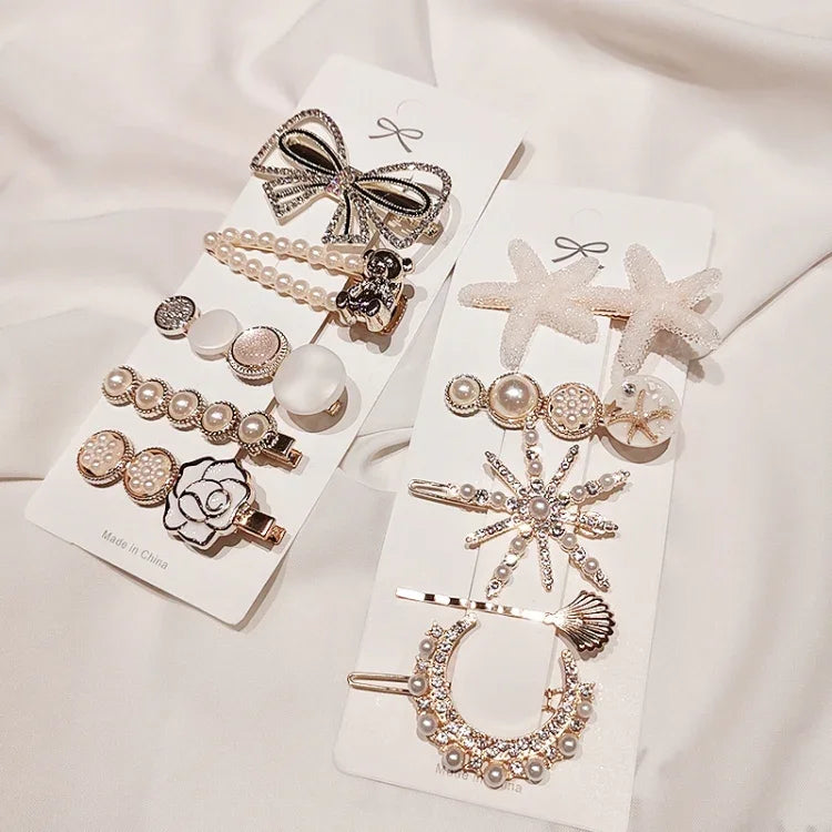 Star Sea Pearl Rhinestone Hair Clip Teenage Girls Headdress