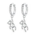 S925 Sterling Silver Bear Twist White Gold Plated Animal Earrings, BSE729