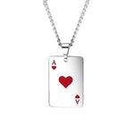 OPK 1542 Titanium Steel Men Necklace Personality Poker Pendant, Black With Chain, Red With Chain