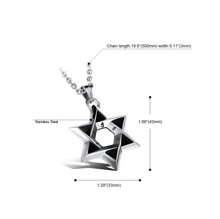 1102 Stainless Steel Necklaces Men Six Pointed Star Pendant, Style:, Pendant+Chain