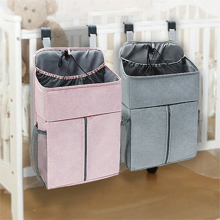 Baby Bed Organizer Newborn Crib Diaper Storage Hanging Bags Bedside Shelf Bag, Linen Gray, Linen Pink