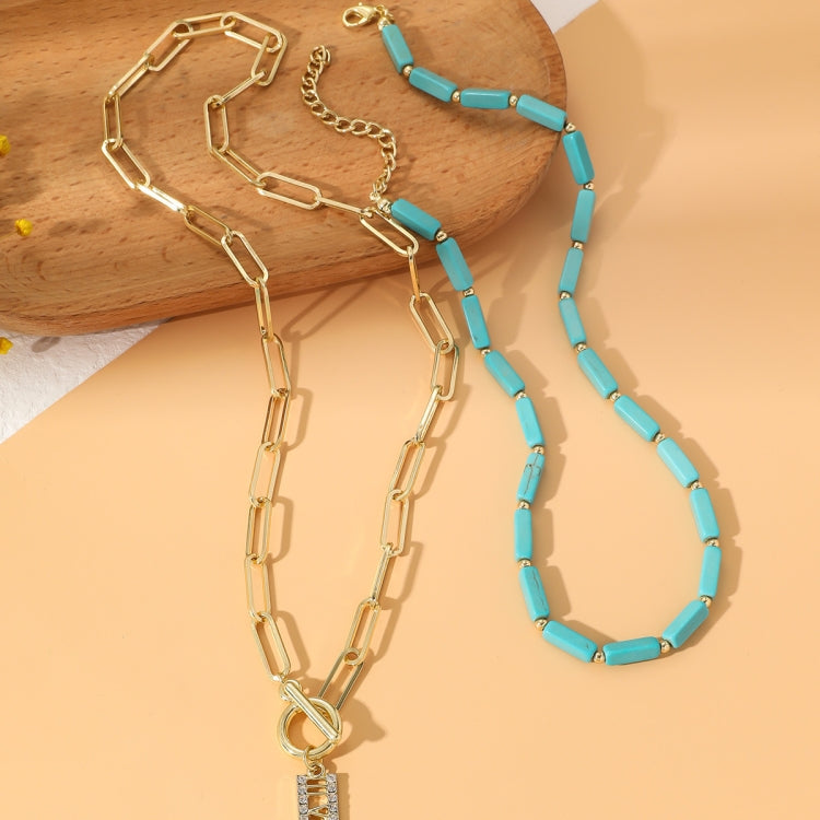 Natural Turquoise Accessories Ladies Jewelry, N2206-6 2pcs/set Rectangular Necklace, 2pcs/set Necklace + Earrings, 3pcs/set Necklace + Bracelet + Earrings