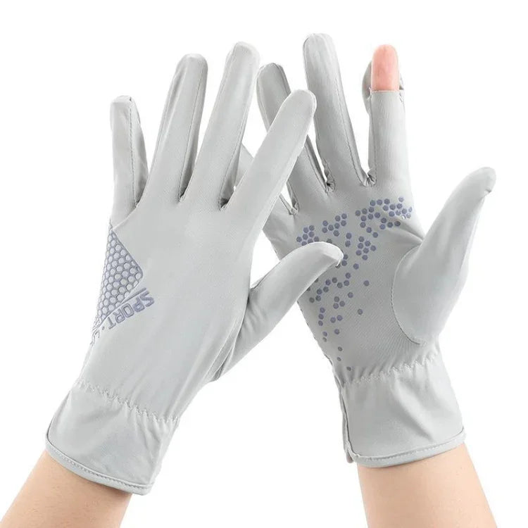 1pair Driving Sunscreen Anti-ultraviolet Thin Summer Ice Silk Dew Finger Non-slip Riding Gloves, Free Size