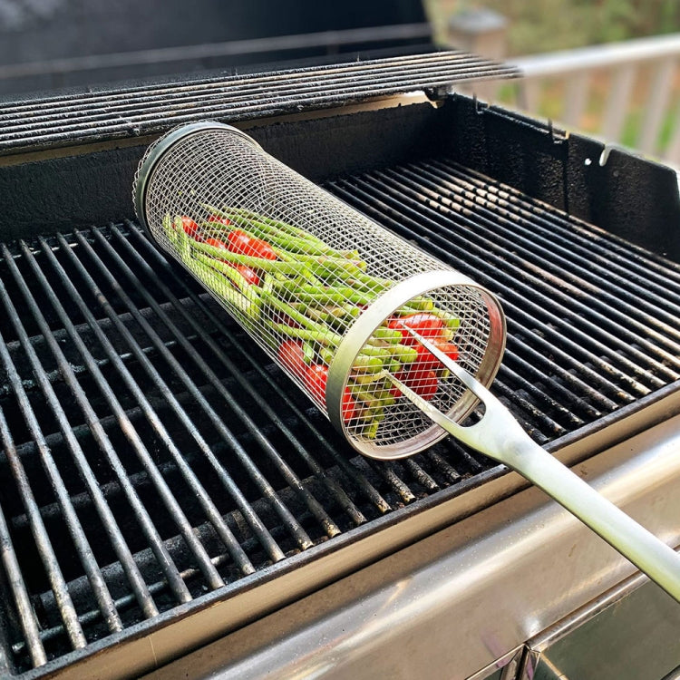 Outdoor Stainless Steel Barbecue Cage BBQ Round Mesh Tube, 20cm With Hook, 30cm With Hook