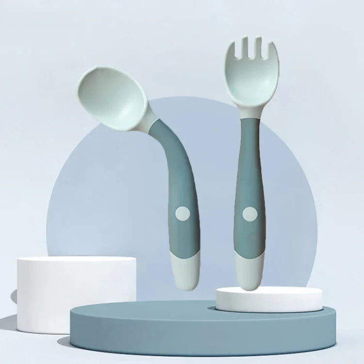 Children Eating Training Tableware Baby Bendable Silicone Soft Spoon, Green