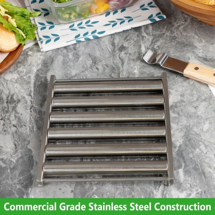 Hot Dog Sausage Grill Stainless Steel Wooden Handle BBQ Rack Kitchen Tools, Hot Dog Sausage Grill