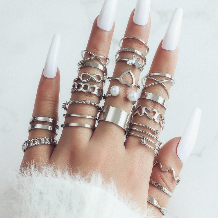 22pcs/set Heart Butterfly Joint Open Ring, 22pcs/set Gold 7161, 22pcs/set Silver 6699