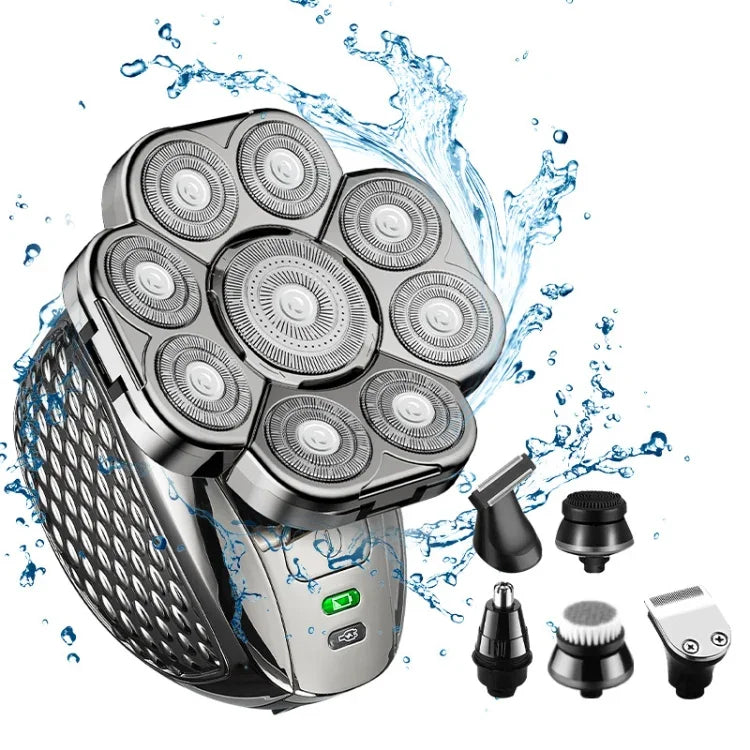 9 Knife Head Multifunctional USB Shaver Full Body Water Washing Shaver Men Hair Bald, 6 In 1