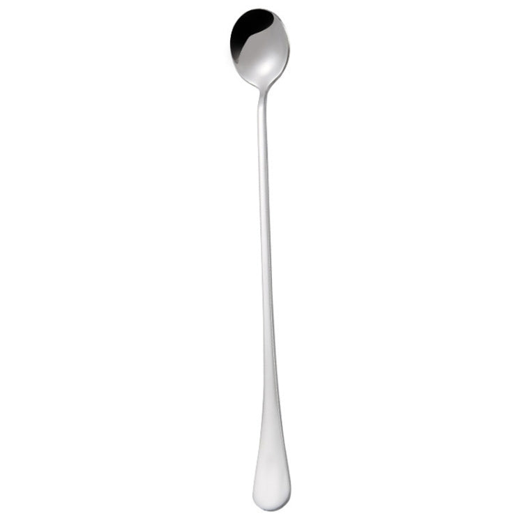 304 Stainless Steel Long Handle Thickened Round Spoon Coffee Ice Drink Mixing Spoon, Stainless Steel Color