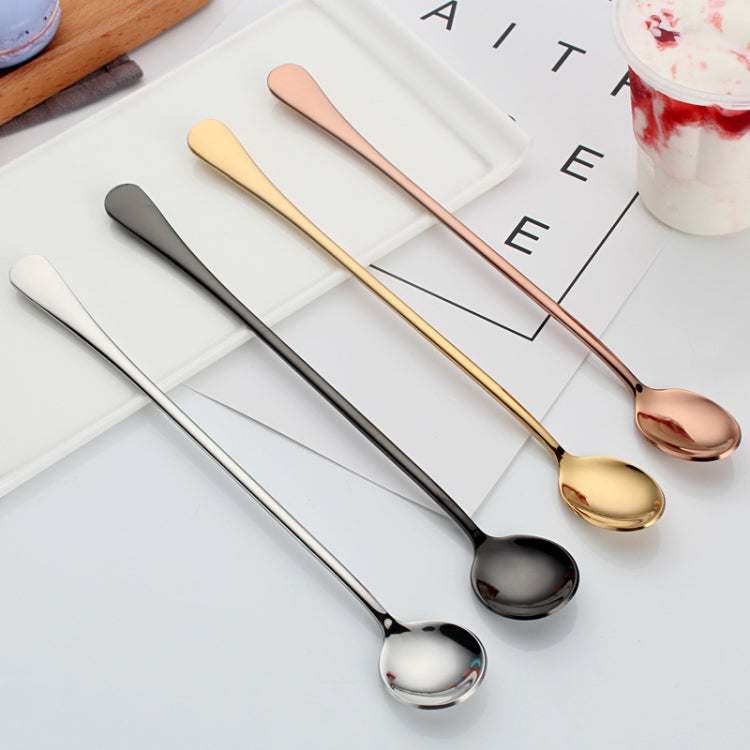 304 Stainless Steel Long Handle Thickened Round Spoon Coffee Ice Drink Mixing Spoon, Stainless Steel Color