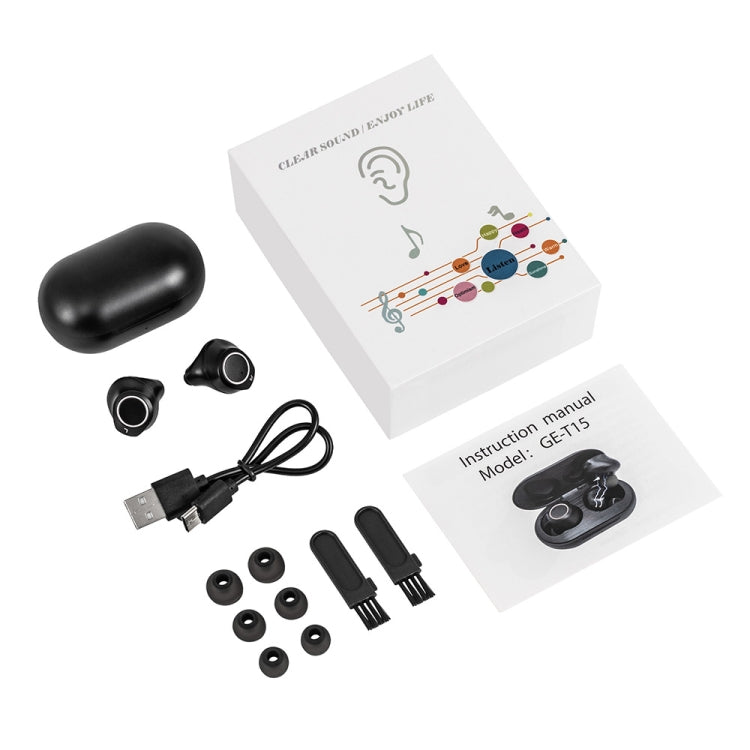 GE-T15 Mini USB Charging TWS Hearing Aid Sound Amplifier, Black, White