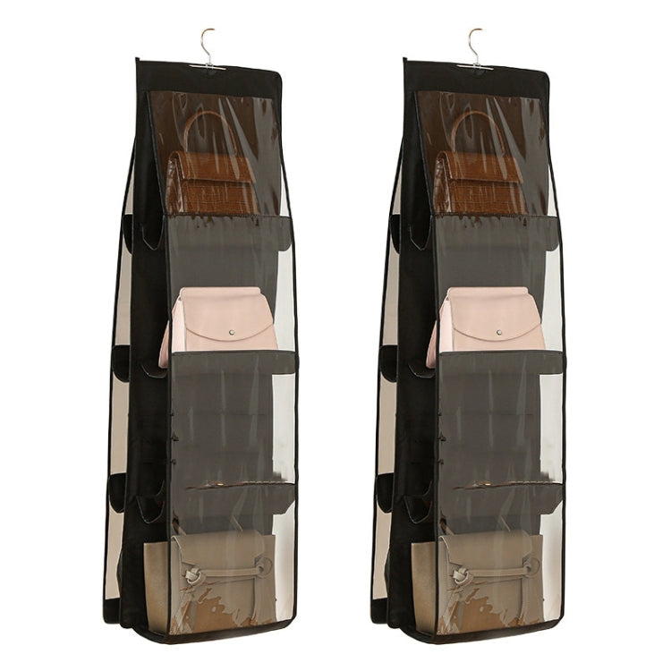 2pcs Double Sided Transparent Storage Bag Bedroom Wardrobe Storage Dustproof Hanging Bag, Gray 6 Grid, Black 6 Grid, Gray 8 Grid, Black 8 Grid