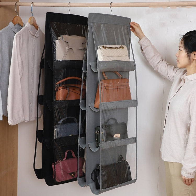 2pcs Double Sided Transparent Storage Bag Bedroom Wardrobe Storage Dustproof Hanging Bag, Gray 6 Grid, Black 6 Grid, Gray 8 Grid, Black 8 Grid